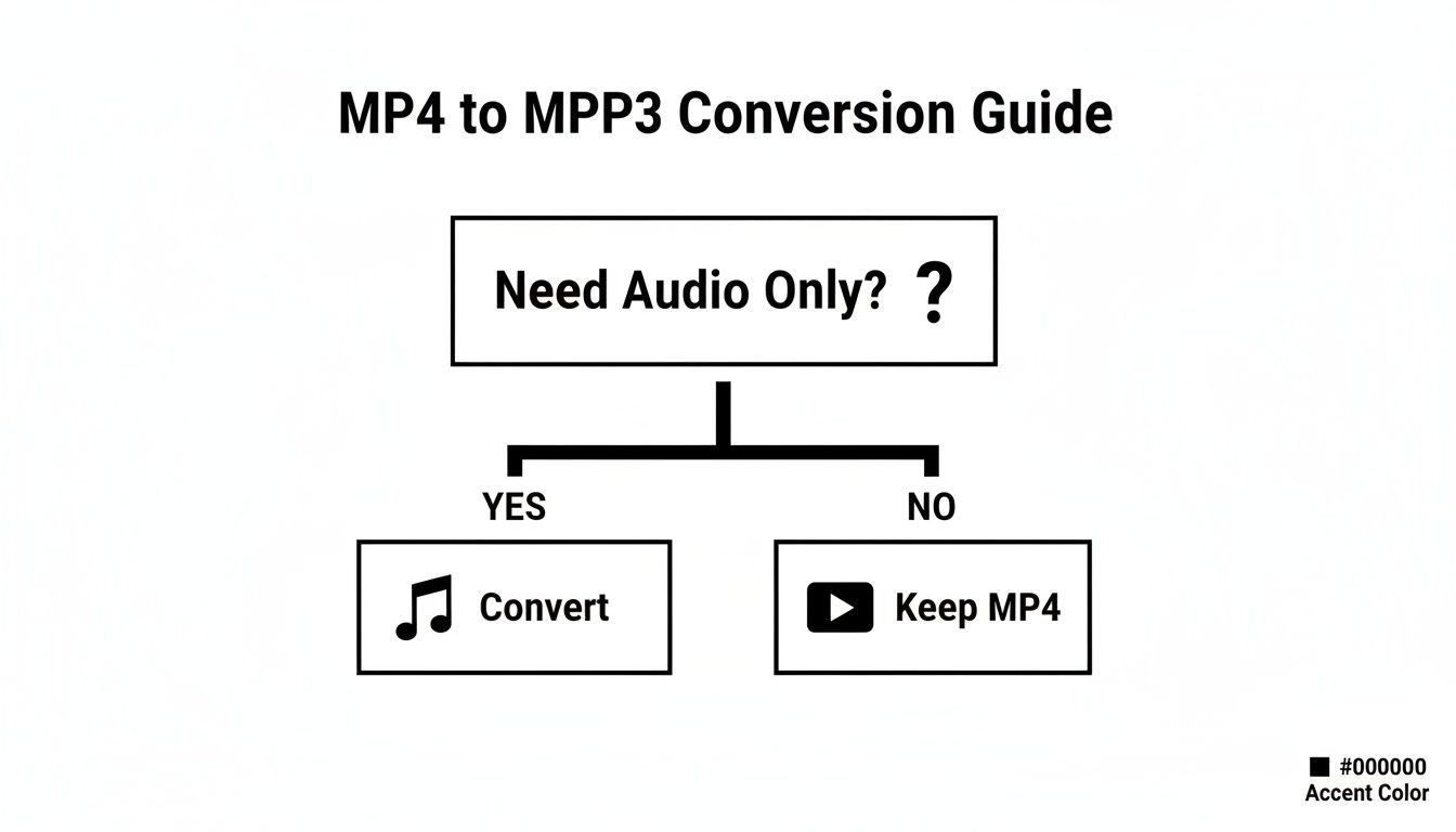 A flowchart showing steps to convert MP4 to MP3, based on whether audio only is needed.