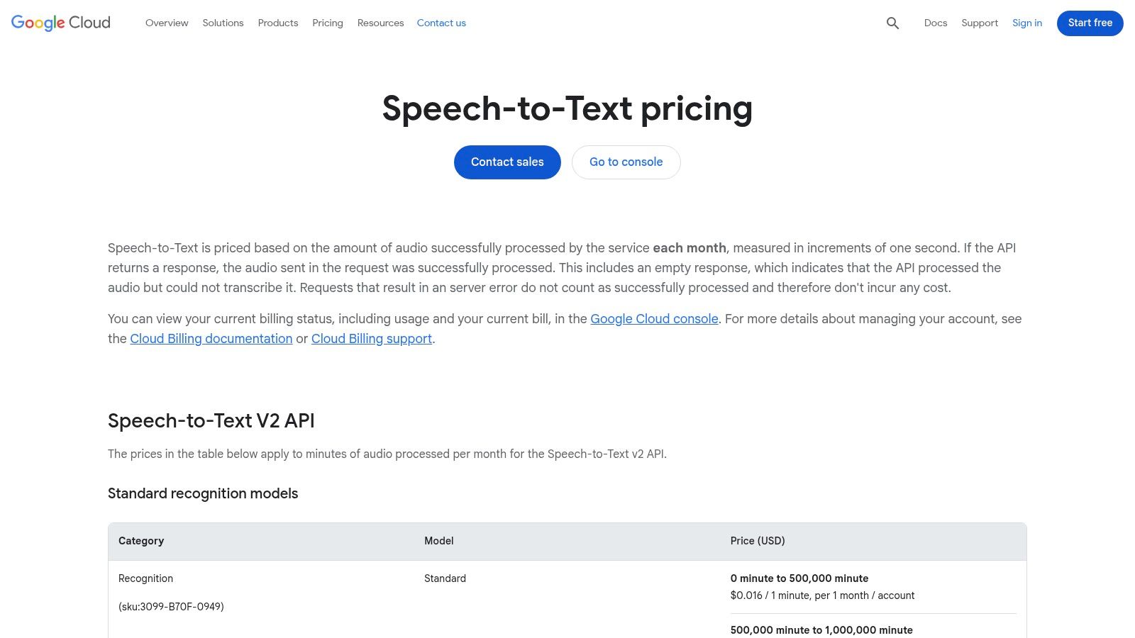Google Cloud Speech-to-Text (V2) pricing details