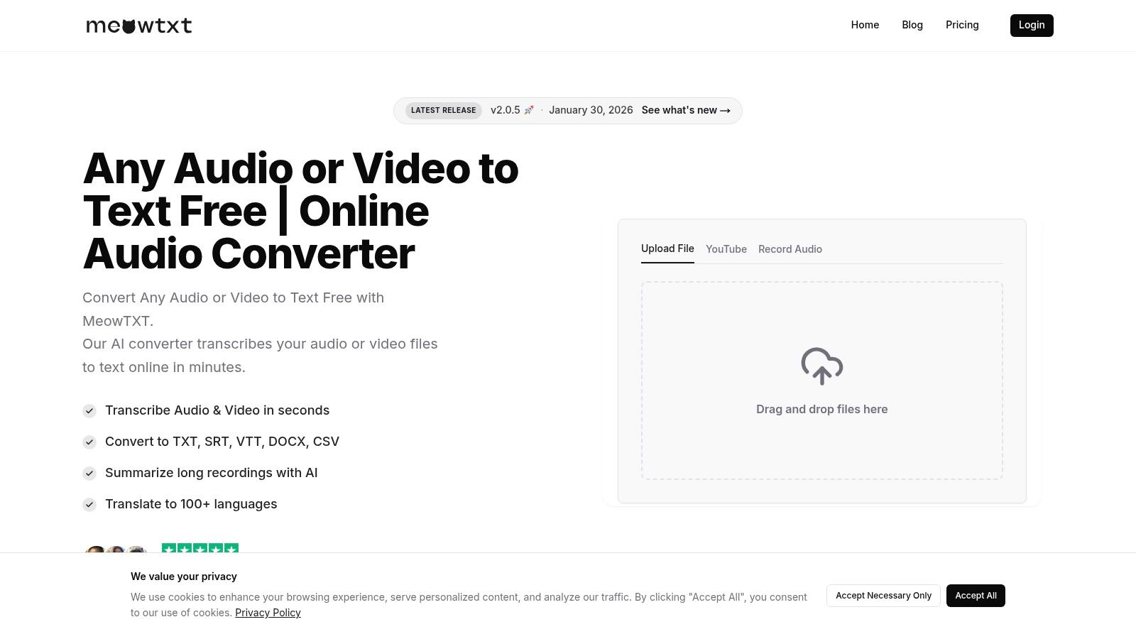 A user interface showing a video being transcribed with highlighted text and timestamps.