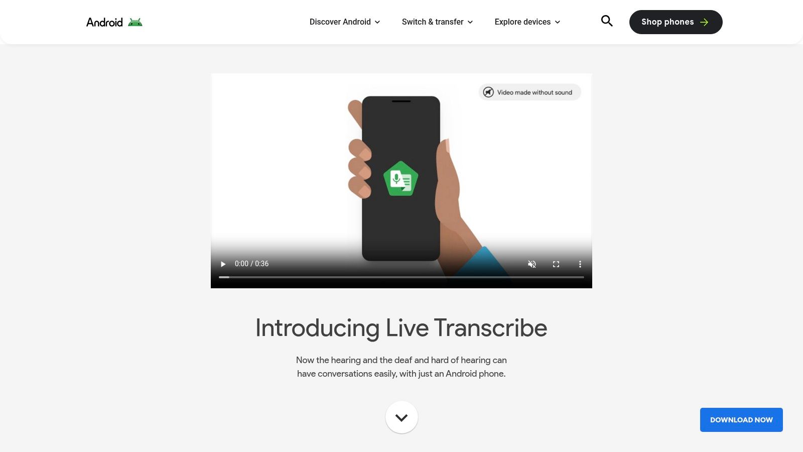 Live Transcribe displaying real-time transcription on a smartphone screen.