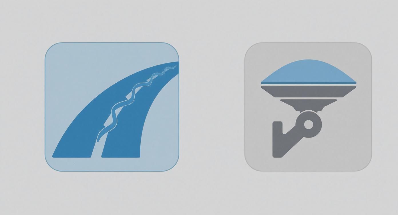Two application icons showing a blue river and a water fountain feature on gray background