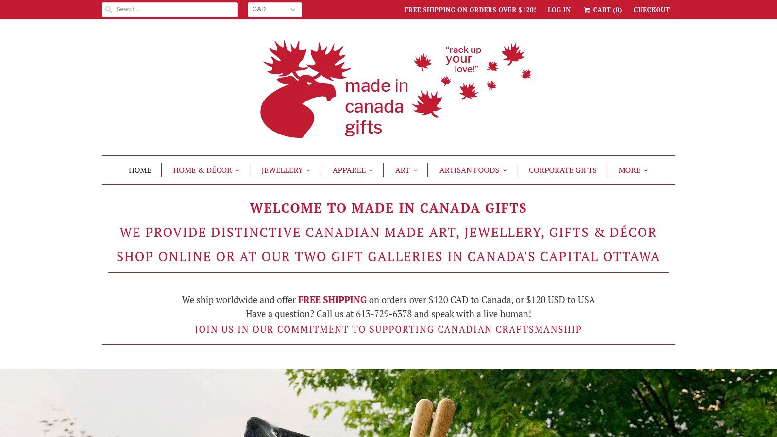 A website header for Made in Canada Gifts, showcasing a logo and a tagline celebrating Canadian-made products.