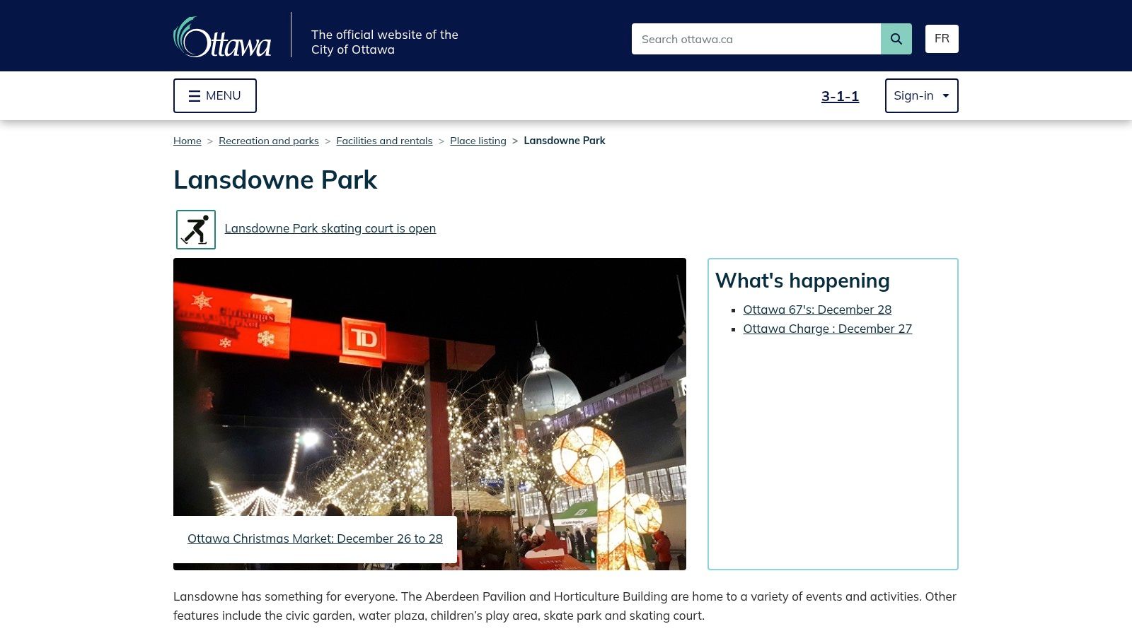 Lansdowne Park Skating Court (City of Ottawa)