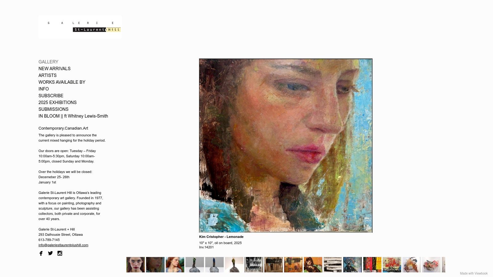 Abstract paintings on display in the clean, white interior of Galerie St‑Laurent + Hill.