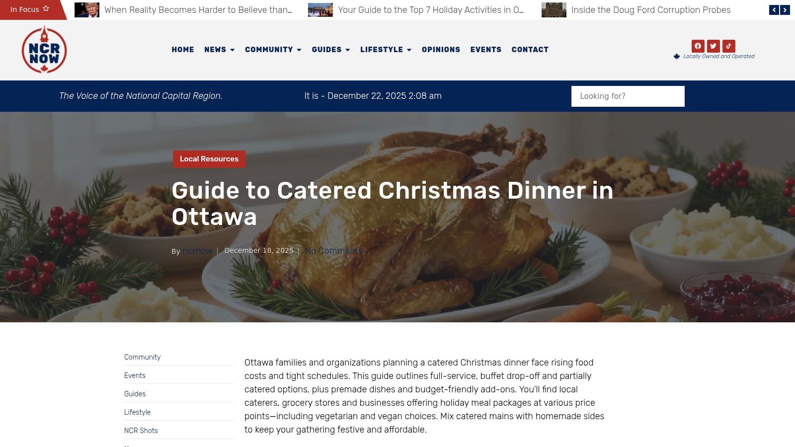 A person serves a festive Christmas dinner on a plate, highlighting community meal programs.