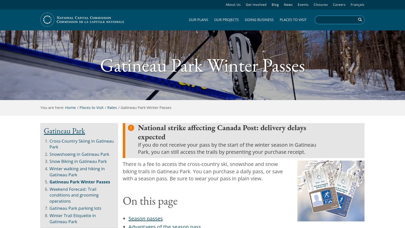 NCC Gatineau Park – Winter Trail Passes