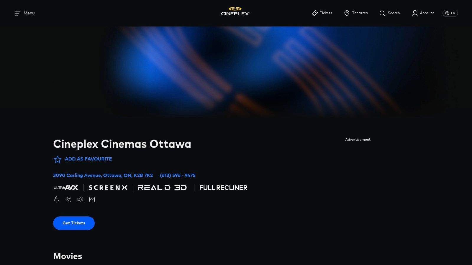 A family enjoys a movie in a modern Cineplex theatre in Ottawa.