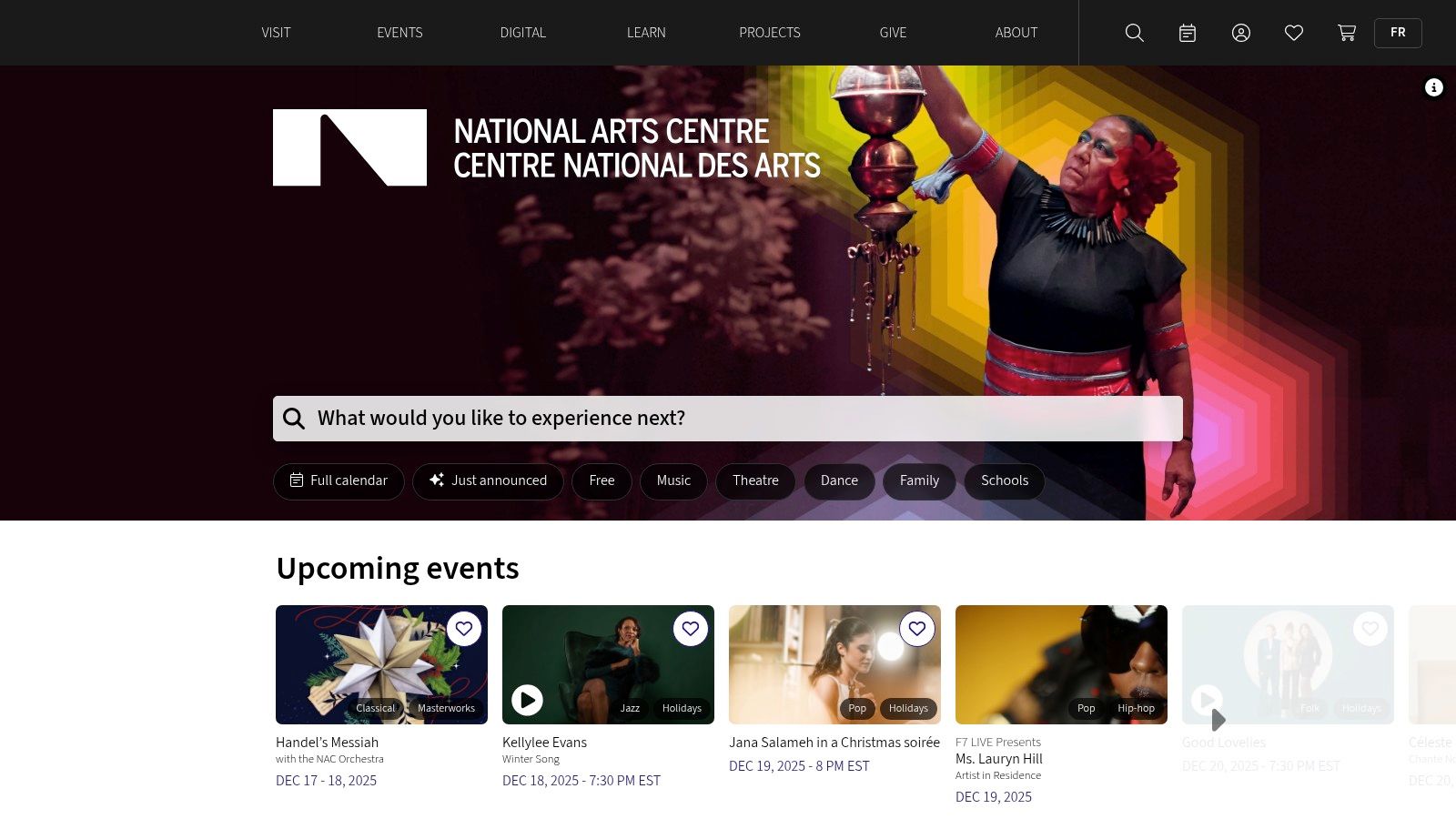 The National Arts Centre (NAC) lit up for an evening performance.