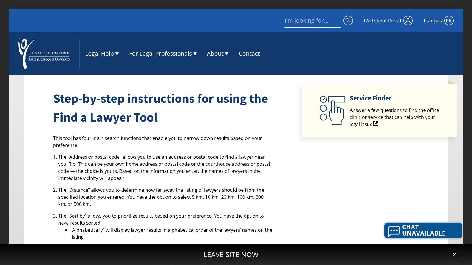 Legal Aid Ontario – Find a Lawyer / Service Finder