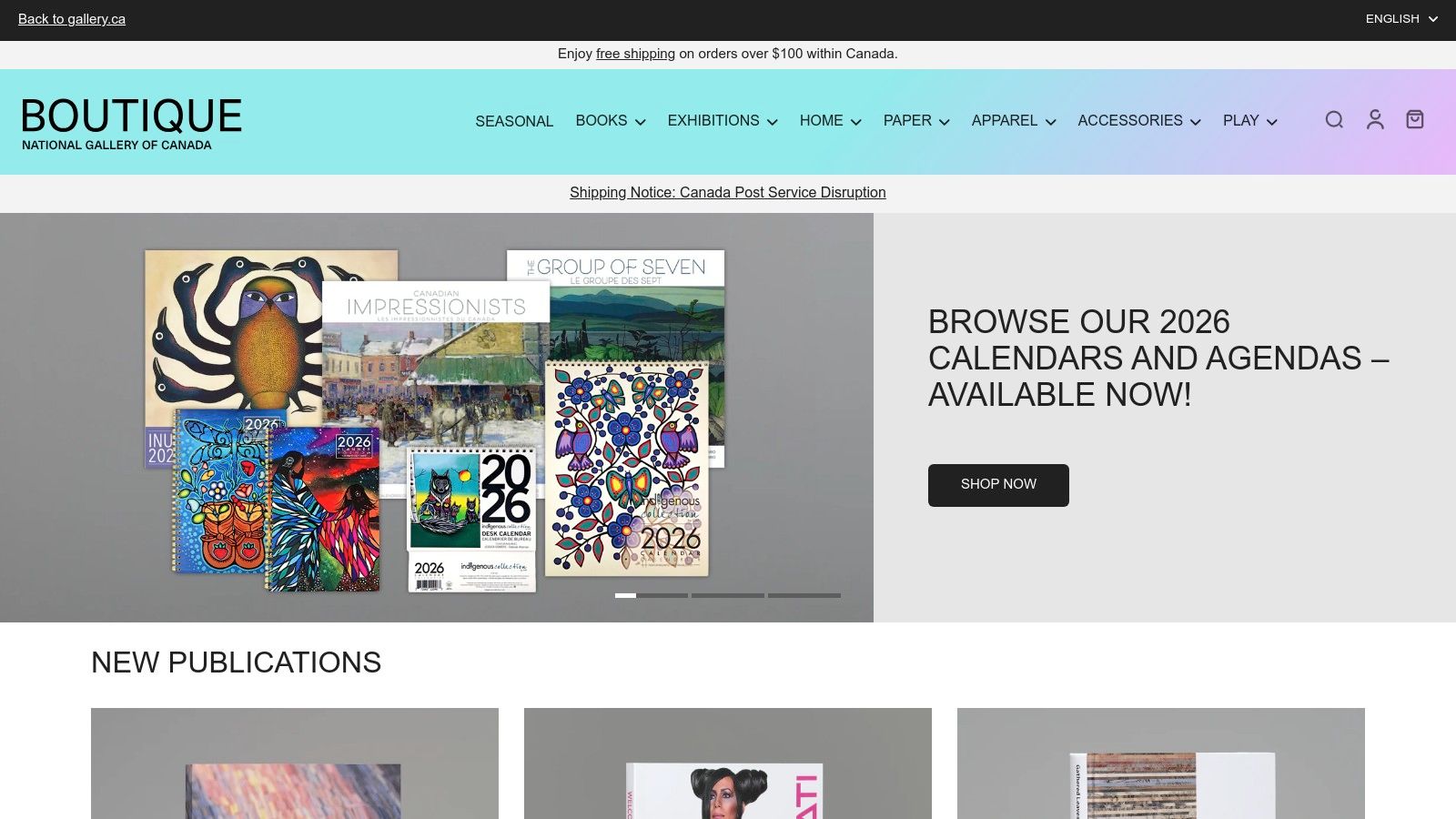 A selection of art-themed calendars and stationery on display at the National Gallery of Canada Boutique.