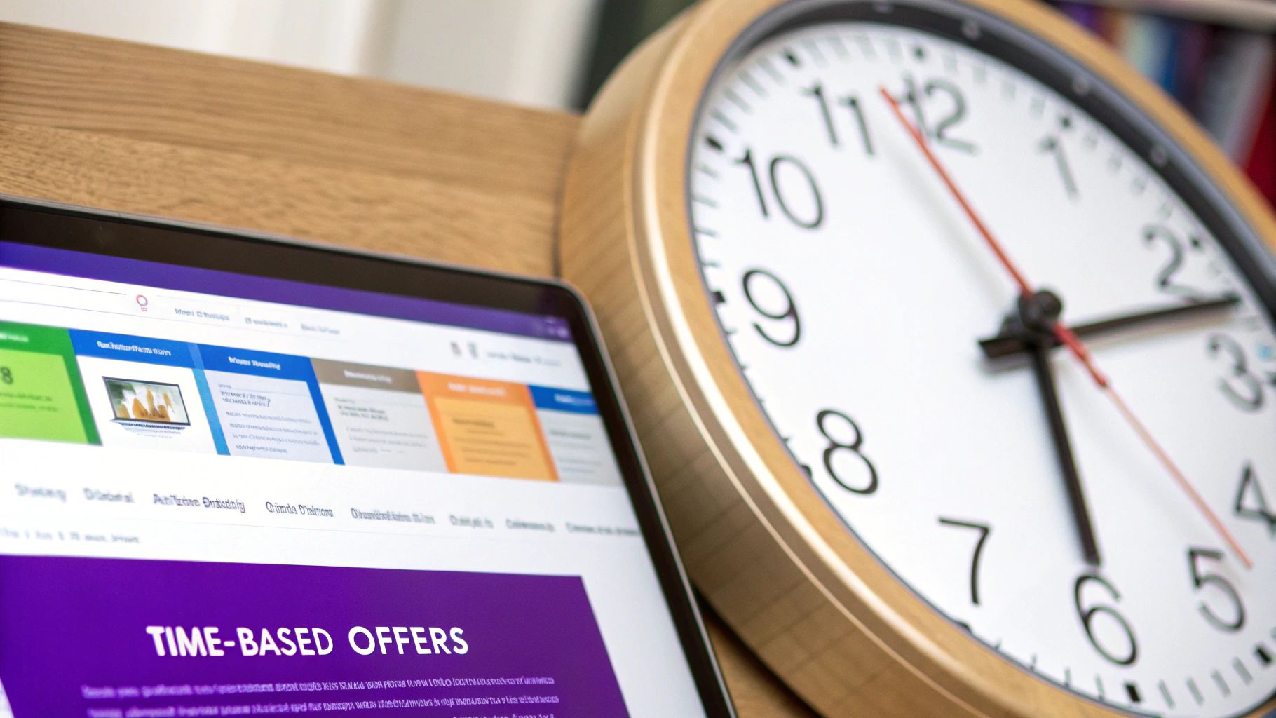Infographic showing key data about Time-Based Personalization, including an implementation time of 1-2 months, an easy to intermediate difficulty level, and a potential conversion rate improvement of 3-10%.