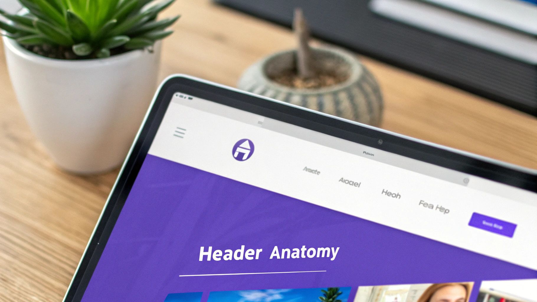 A diagram showing the different components of a web page header, such as the logo, navigation, and call-to-action button.