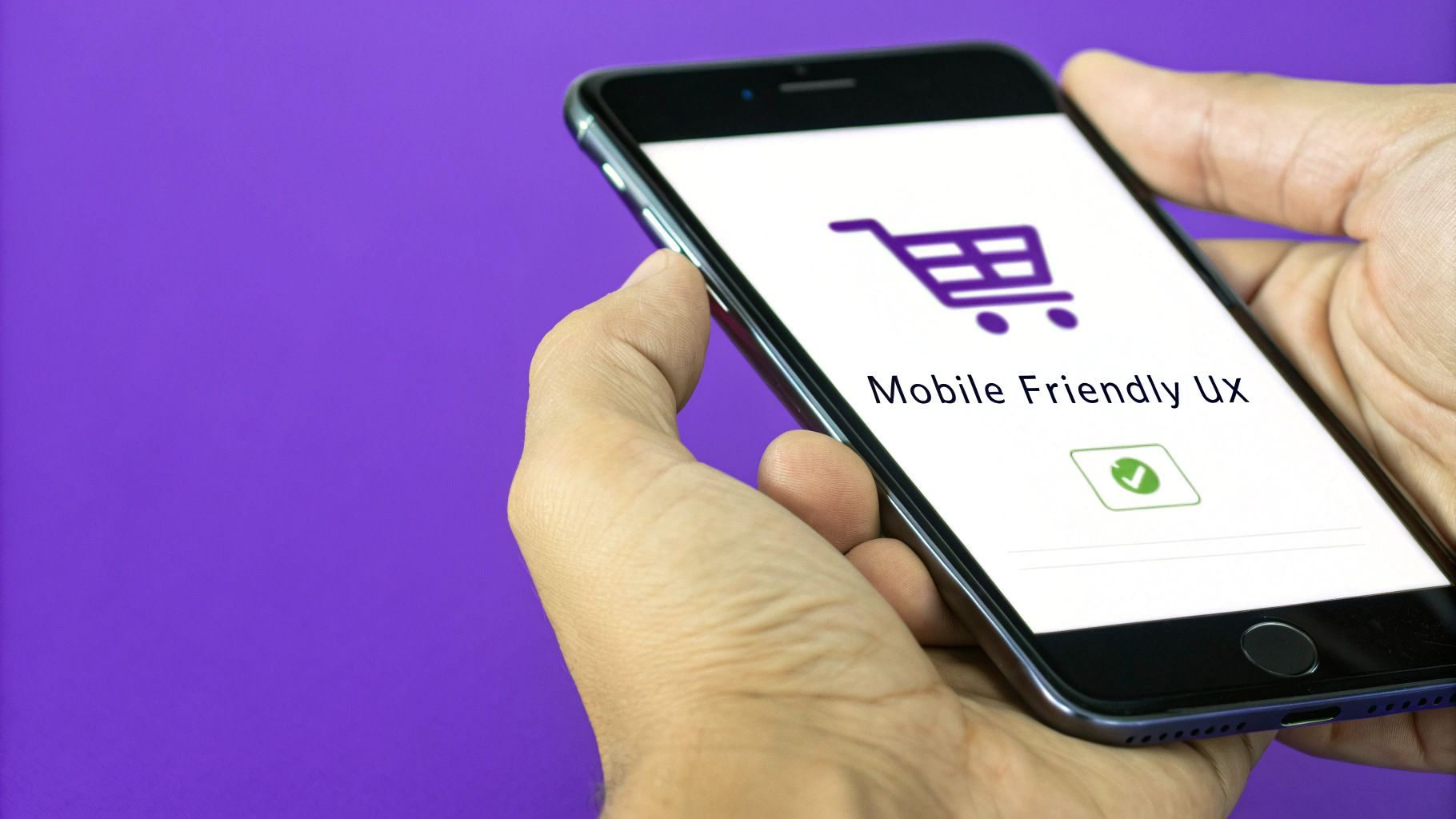 A smartphone screen showing an optimized, thumb-friendly e-commerce website design, emphasizing a seamless mobile shopping experience.