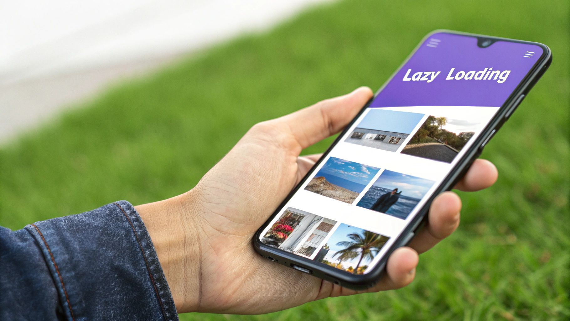 A high-resolution image being compressed on a laptop, visually representing the optimization process.