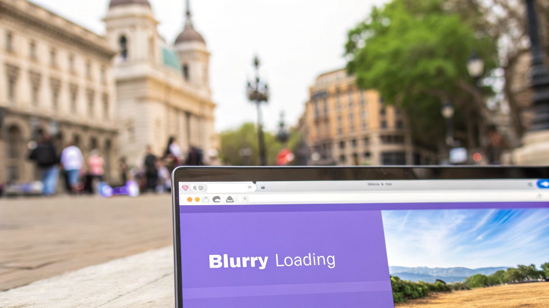 A website hero image loading with a smooth blur effect, indicating a fast perceived performance.