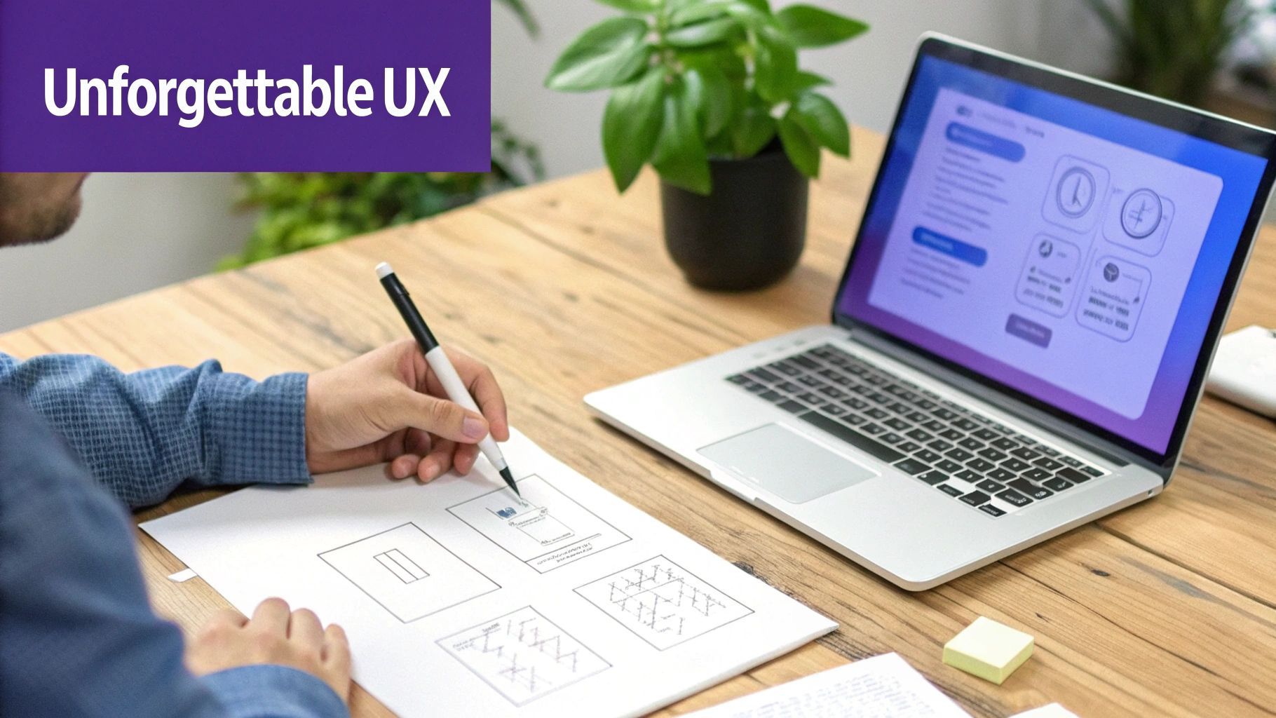 An abstract image representing SEO concepts like keywords and rankings, with a single page website in the background.