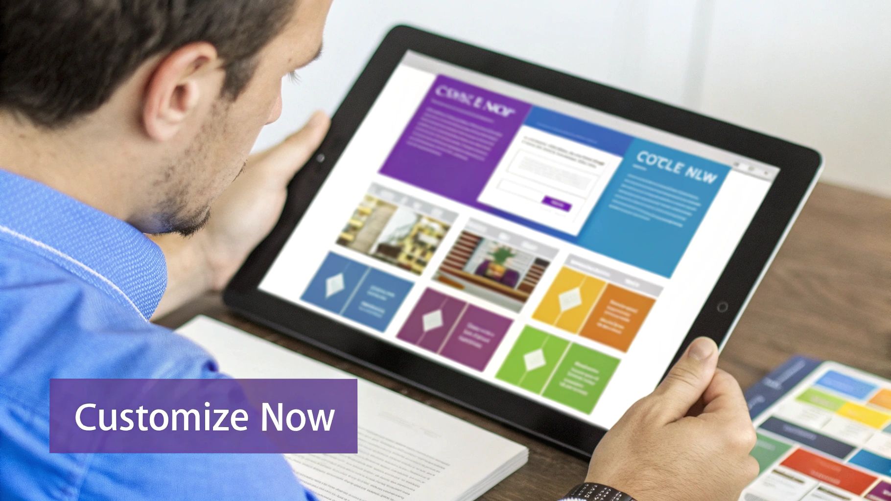 A user interface showing the Elementor editor with drag-and-drop widgets being used to customize an ecommerce website template.