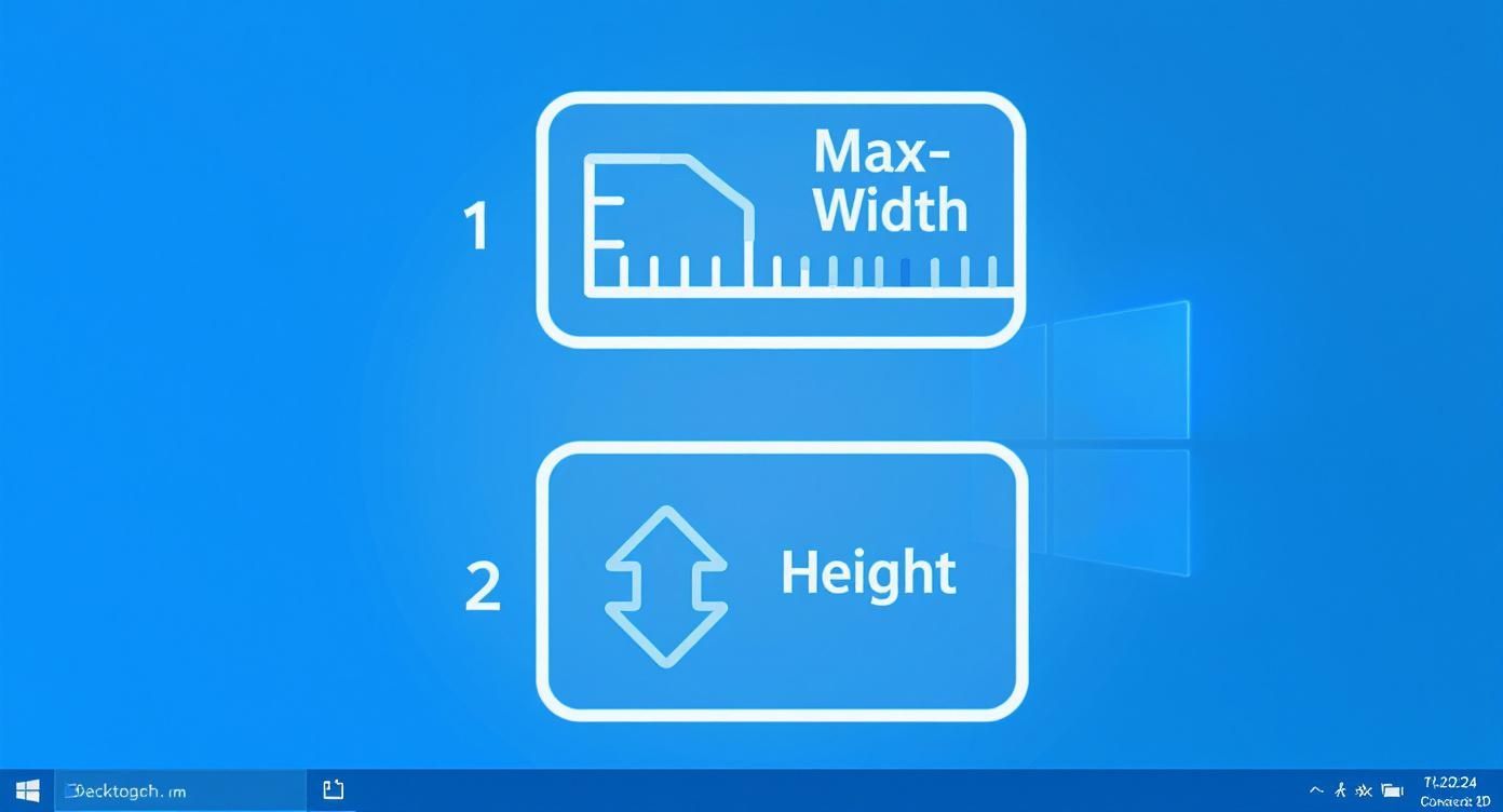An infographic showing the hierarchy of desktop header measurements, with max-width and height highlighted.