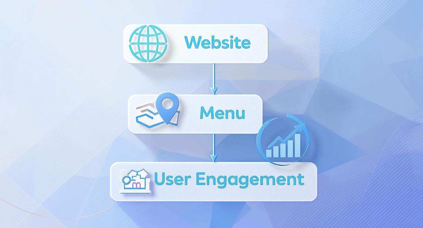Diagram illustrating the flow from website to menu, leading to increased user engagement.