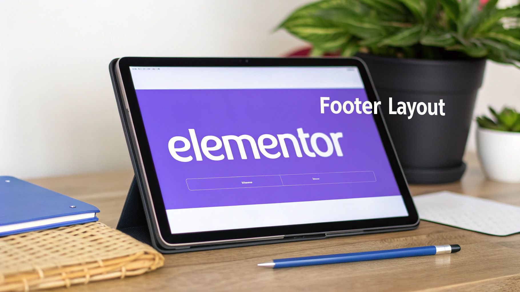 A person building a website footer using a drag-and-drop interface.