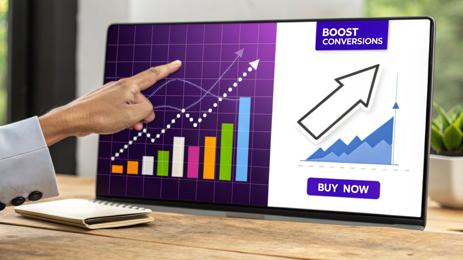 An illustration showing a chart with upward-trending arrows, symbolizing the growth benefits of personalization.