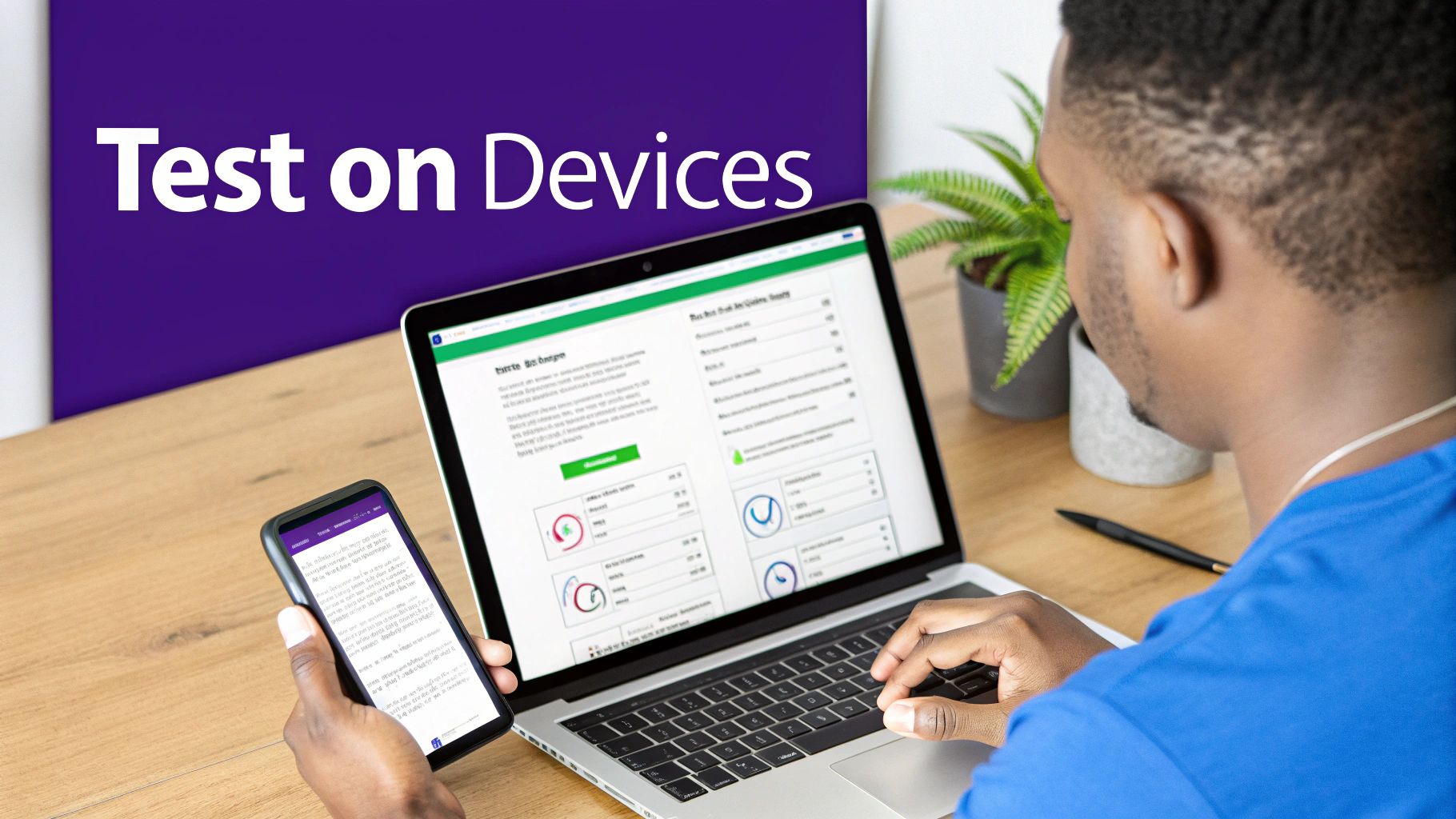 A person testing a website on a smartphone.