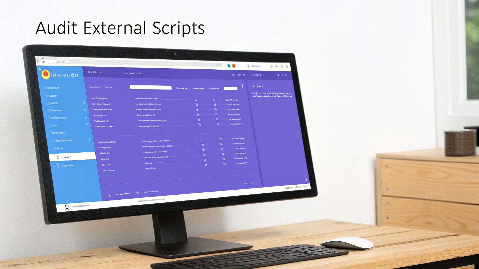A digital dashboard interface showing a performance audit in progress with charts and data points.