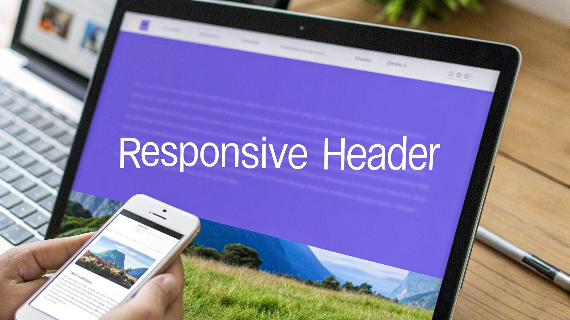 A laptop and smartphone displaying a website with a responsive header, demonstrating multi-device design.