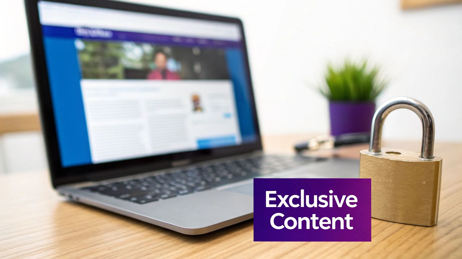 A digital lock icon superimposed over a website design, symbolizing secure content.