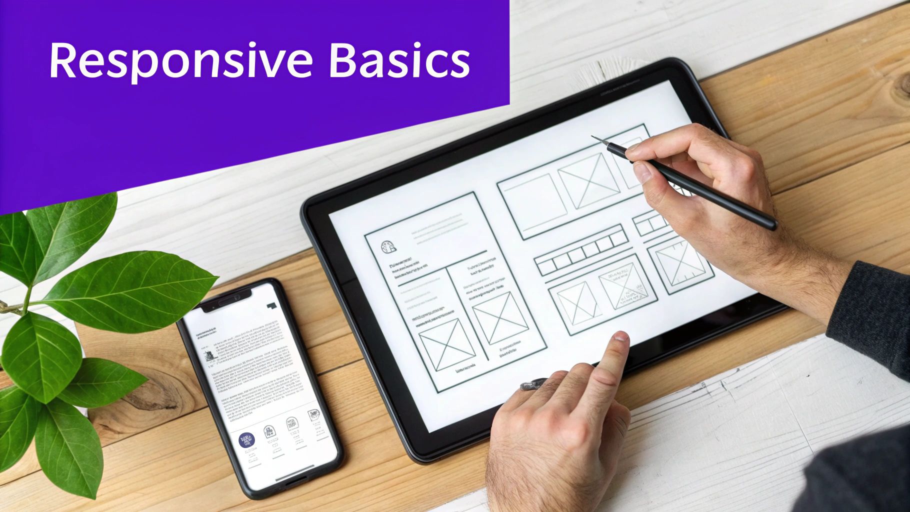A digital illustration showing a website layout seamlessly adapting across desktop, tablet, and smartphone screens.