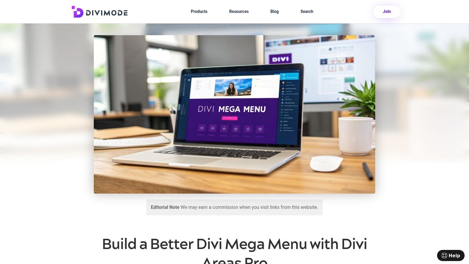 A visually rich mega menu designed with Divi Areas Pro, showing multiple columns with icons, images, and styled text.