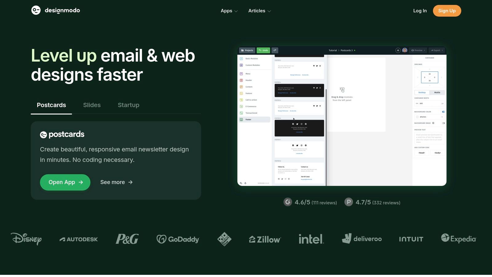 Designmodo website showcasing articles and design resources
