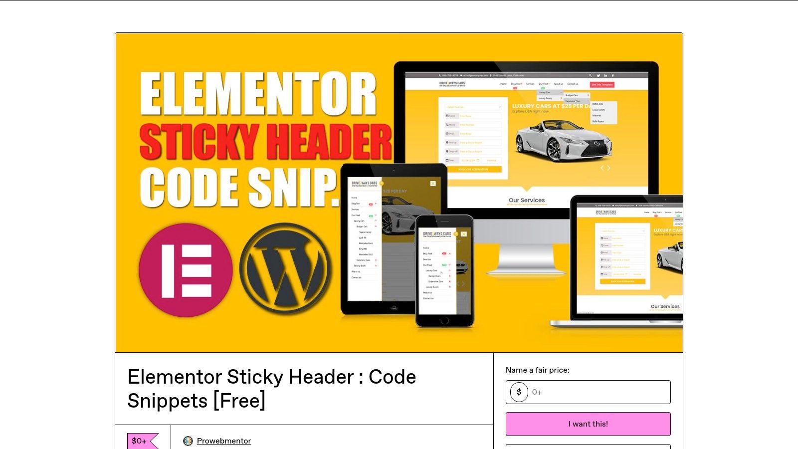 Gumroad – Prowebmentor's Elementor Sticky Header Code Snippets