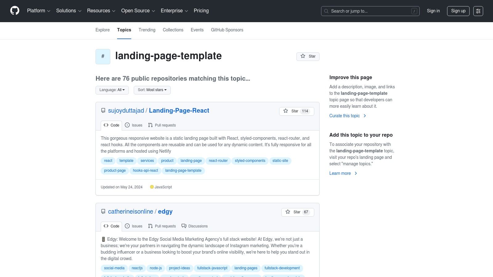 GitHub Topics – "landing-page-template"