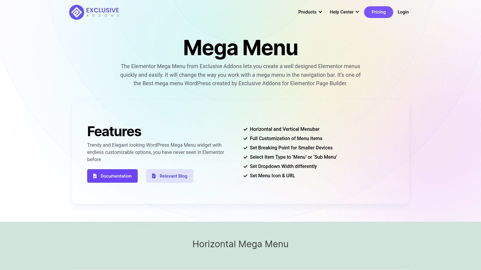 A visually engaging mega menu created with the Exclusive Addons widget for Elementor, showcasing a multi-column layout with images and icons.