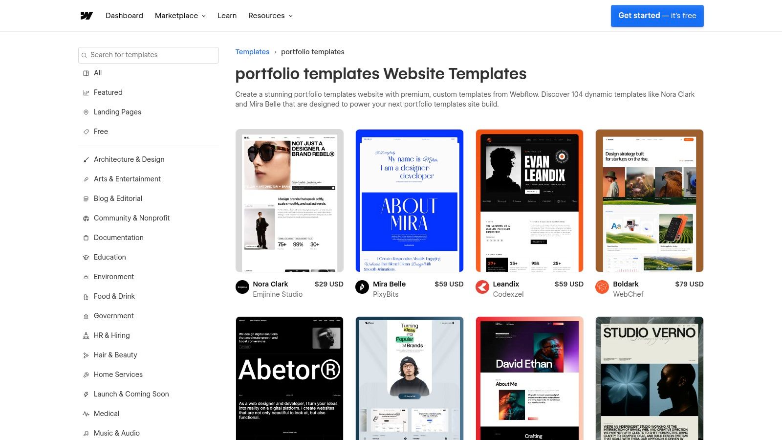 Webflow Templates Marketplace