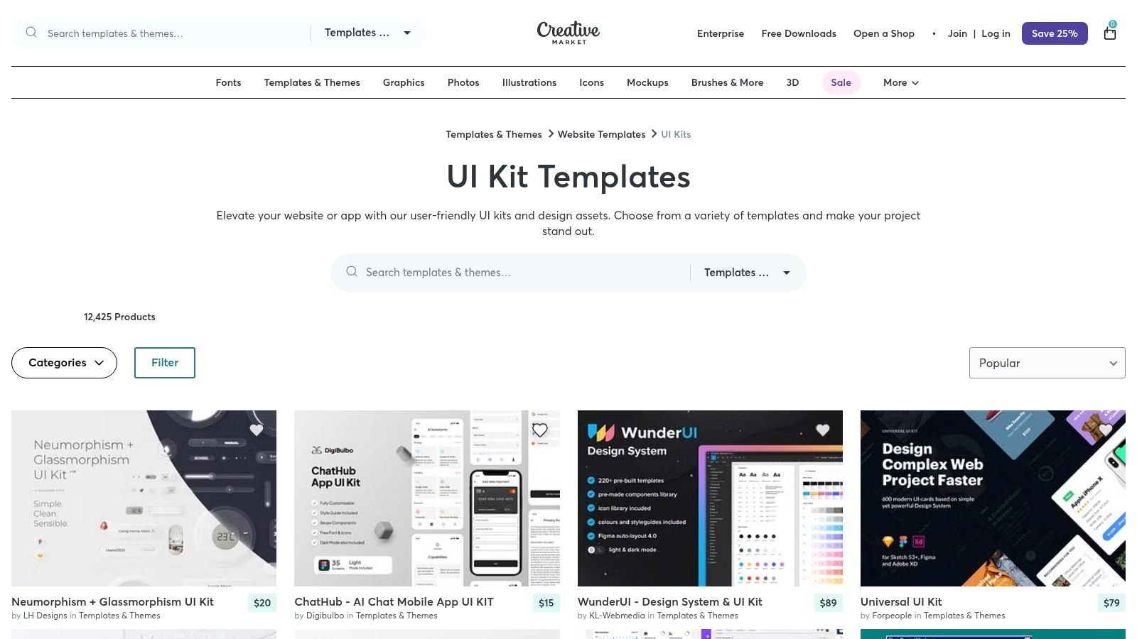 Creative Market – Website/UI Kits