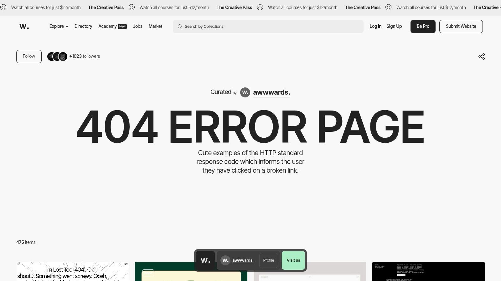 Awwwards 404 page examples gallery