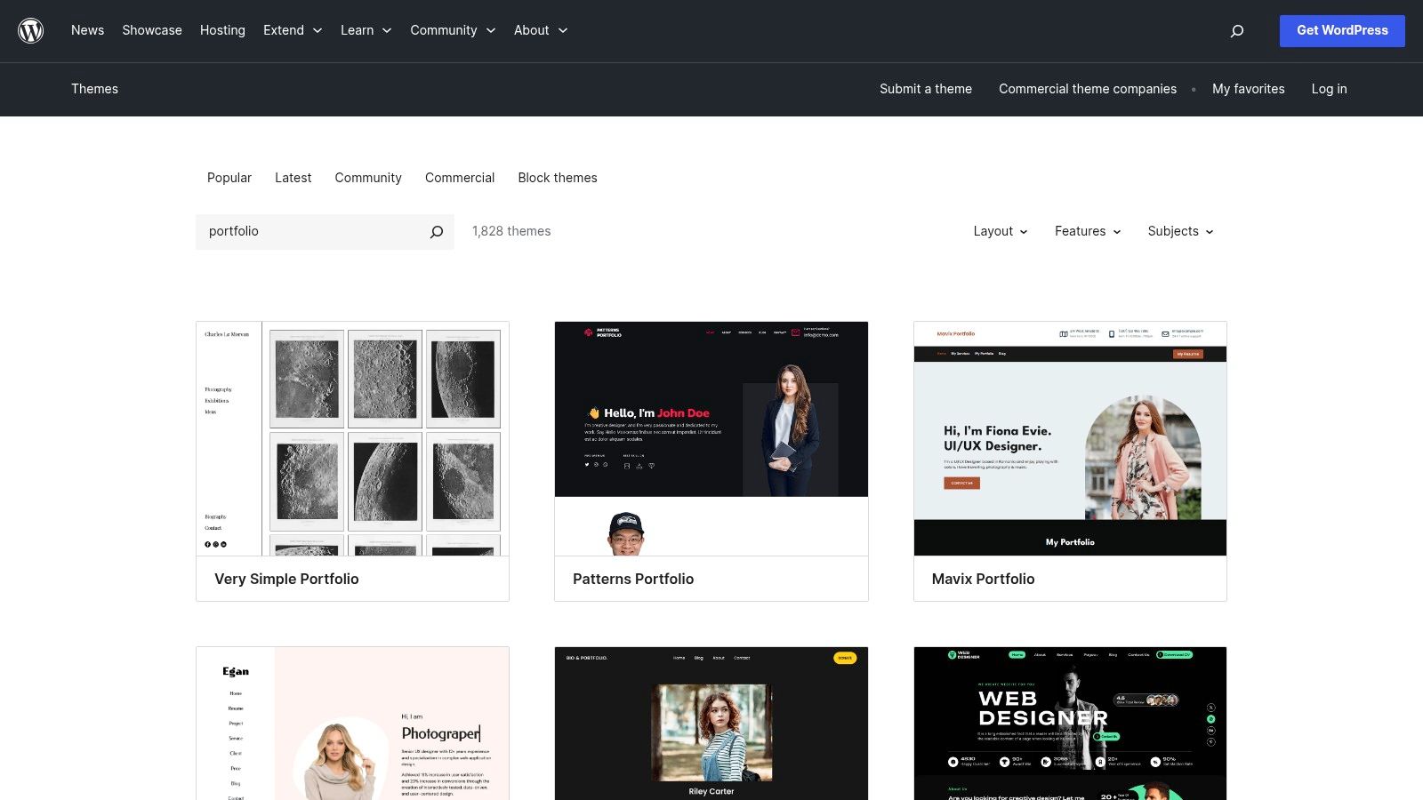 WordPress.org Theme Directory (Portfolio Themes)