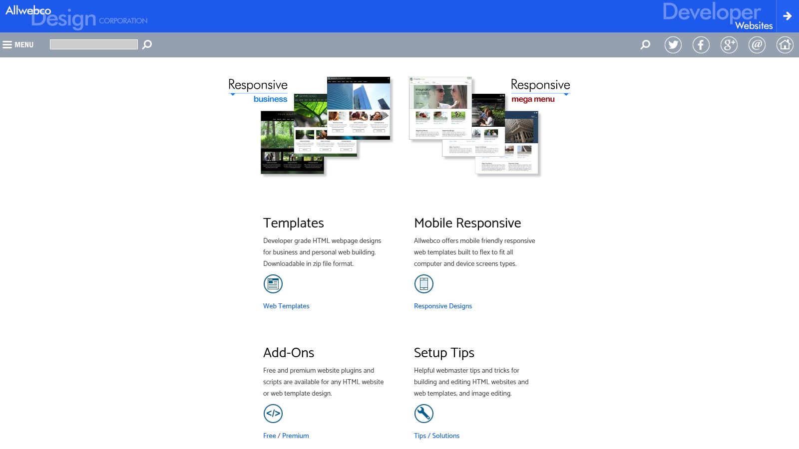 AllWebCo Design template showcasing its built-in mega menu