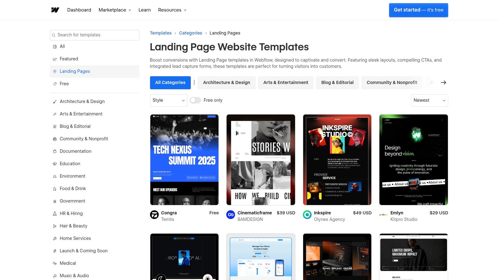 Webflow Templates (Landing Pages)