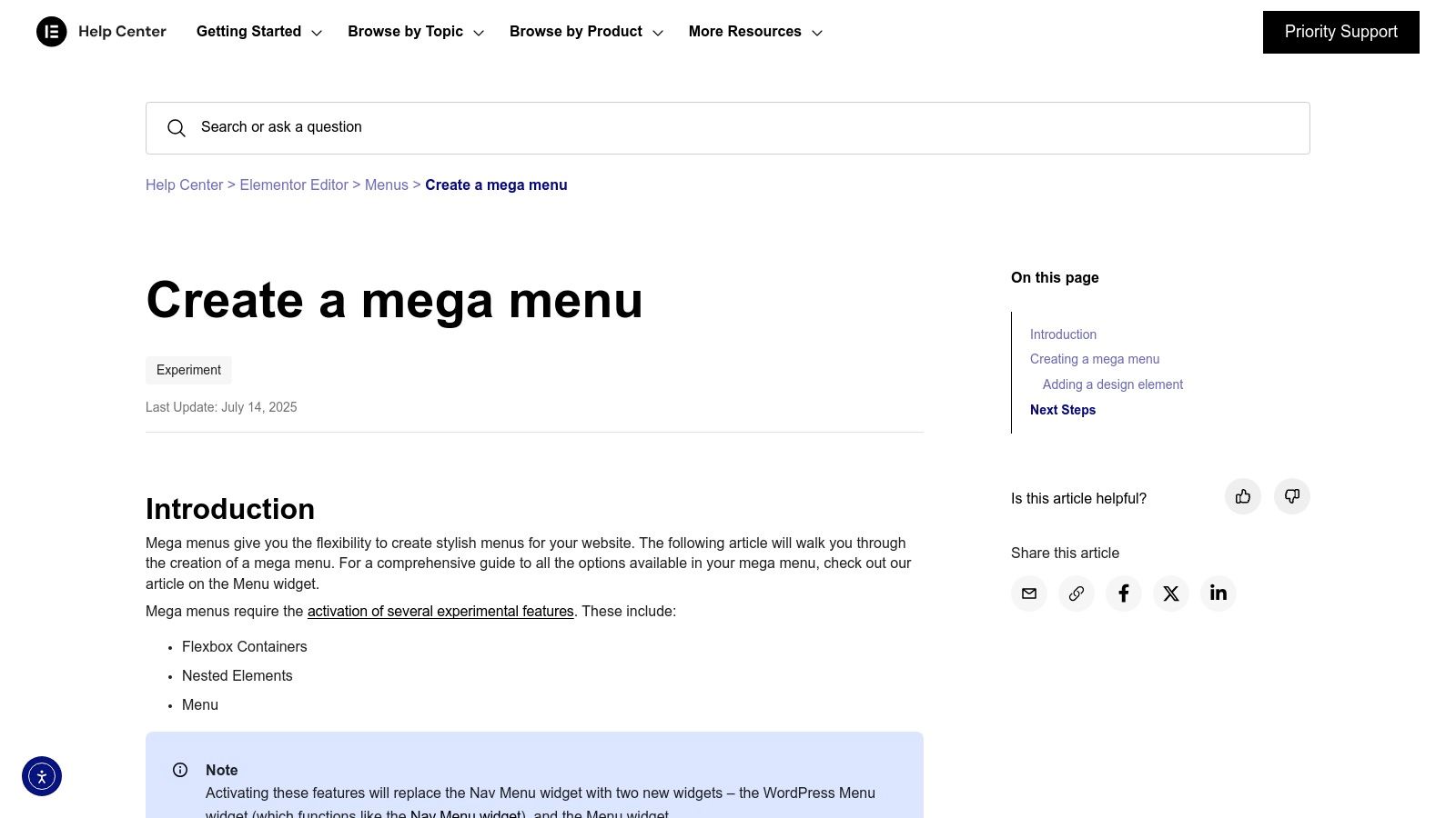 Elementor Help Center (official)