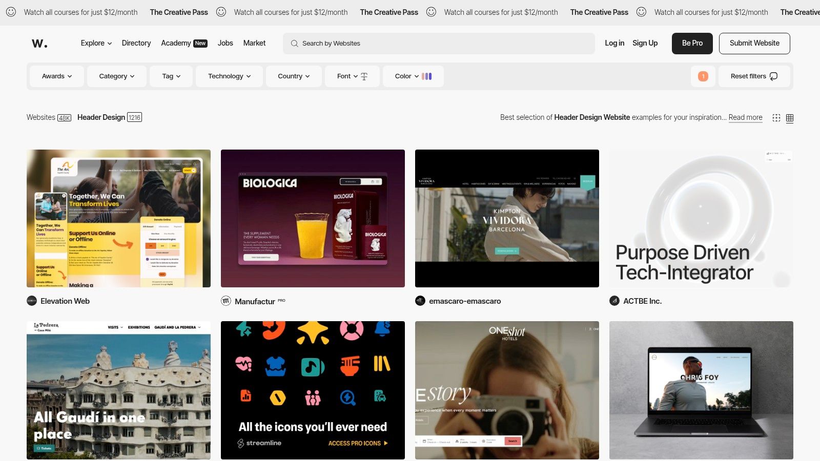 Awwwards — Header Design Inspiration