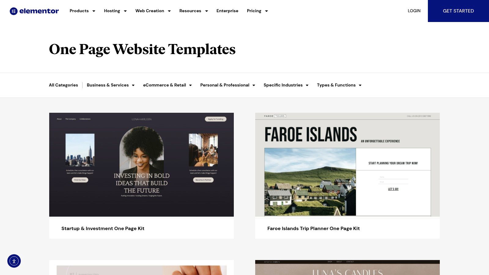 Elementor Template Library (One‑Page Kits)
