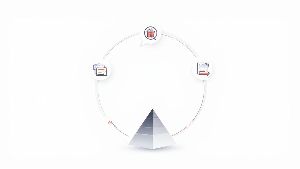 An illustration of the agile development lifecycle showing ideation, development, testing, and deployment in a continuous loop.