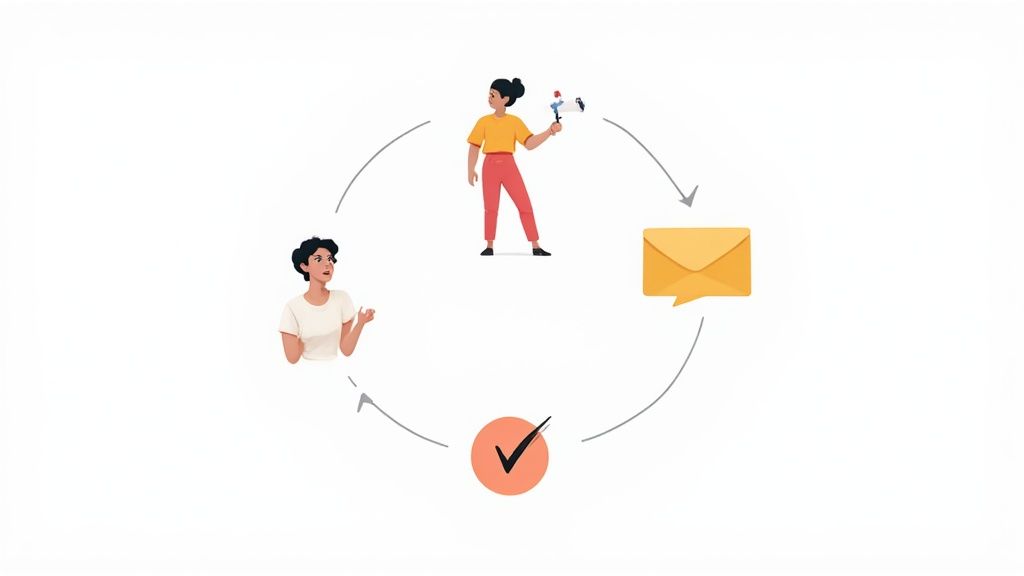 An abstract illustration of a closed loop or feedback cycle, representing the process of acting on customer feedback.