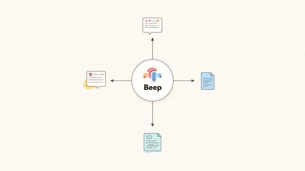 A team collaborating around a computer screen, symbolizing the use of digital tools for project management.