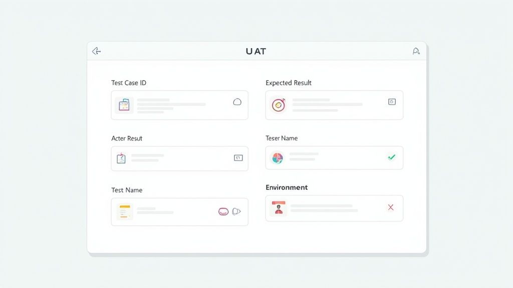A digital form interface for User Acceptance Testing (UAT) showing fields like Test Case ID and Expected Result.