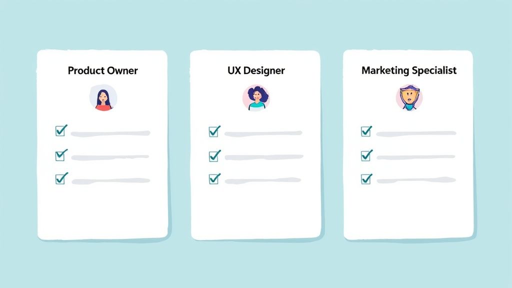 A team using sticky notes on a board to define roles and map out responsibilities in a collaborative setting.