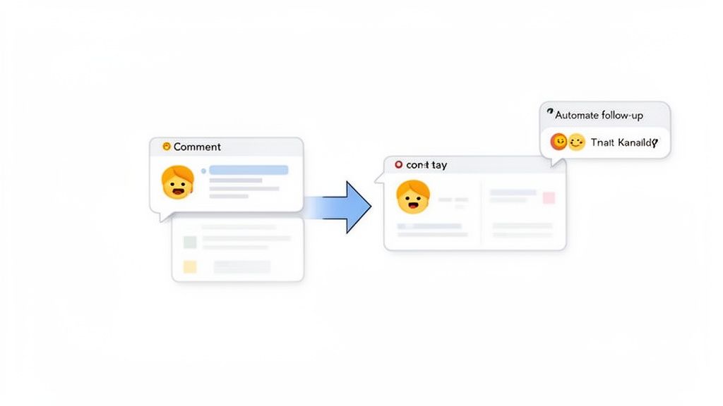 Illustration showing a comment leading to a continued conversation and an automated follow-up process.